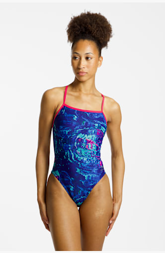 speedo Club Training 2.0 Vanquisher Printed V-Back Damen Badeanzug Blau