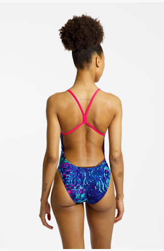 speedo Club Training 2.0 Vanquisher Printed V-Back Damen Badeanzug Blau