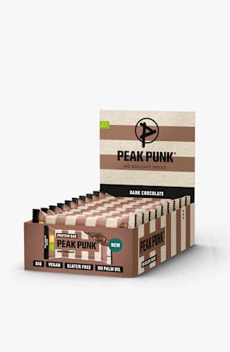 Peak Punk Bio Protein Dark Chocolate 12 x 55 g Sportriegel Braun