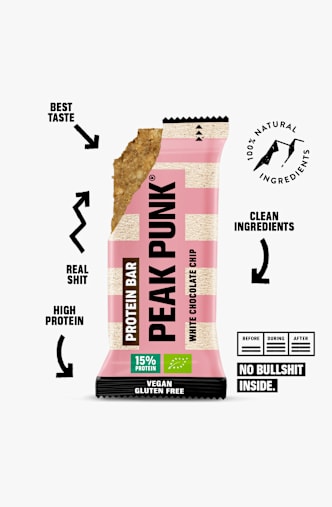Peak Punk Bio Protein White Chocolate Chip 12 x 55 g barre énergétique Marron