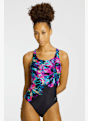 speedo Placement Printed Powerback Damen Badeanzug Schwarz 49297 1
