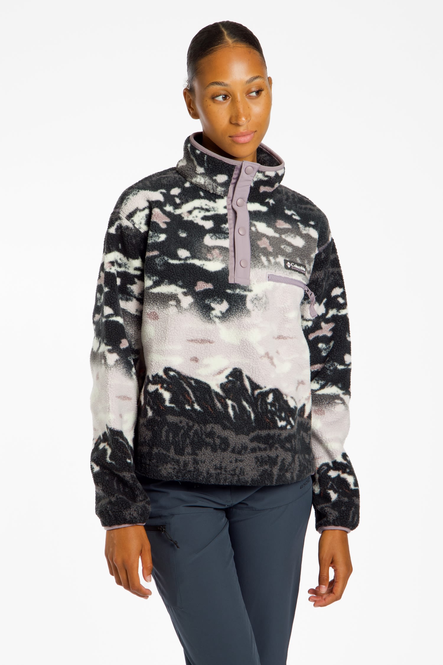 Helvetia™ II Cropped Sherpa Half Snap Printed Damen Midlayer