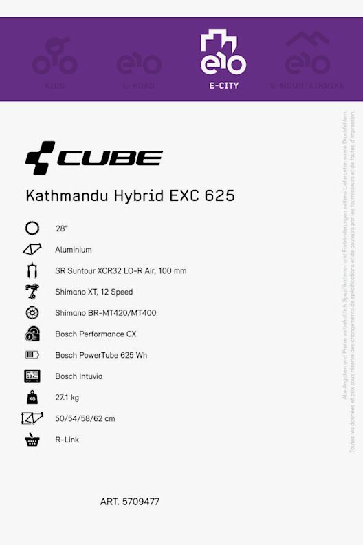 CUBE Kathmandu Hybrid EXC 625 28 e-bike hommes 2021